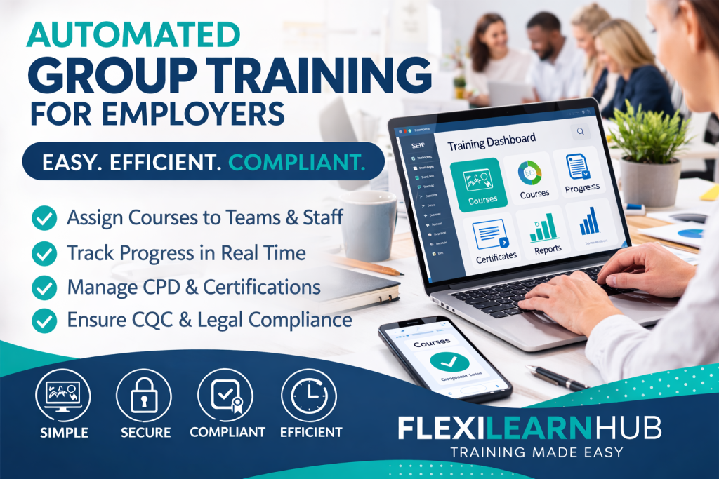 Automated Group Training for Employers dashboard managing staff courses and certificates