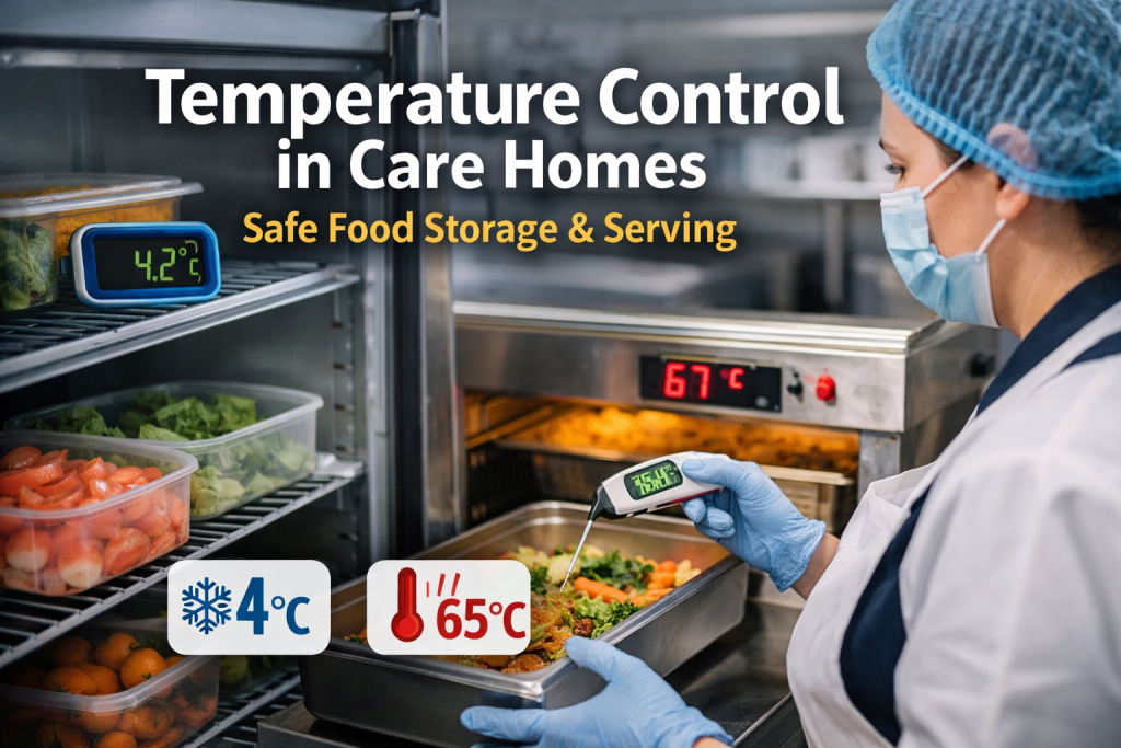 Temperature control in care home kitchen using food thermometer UK